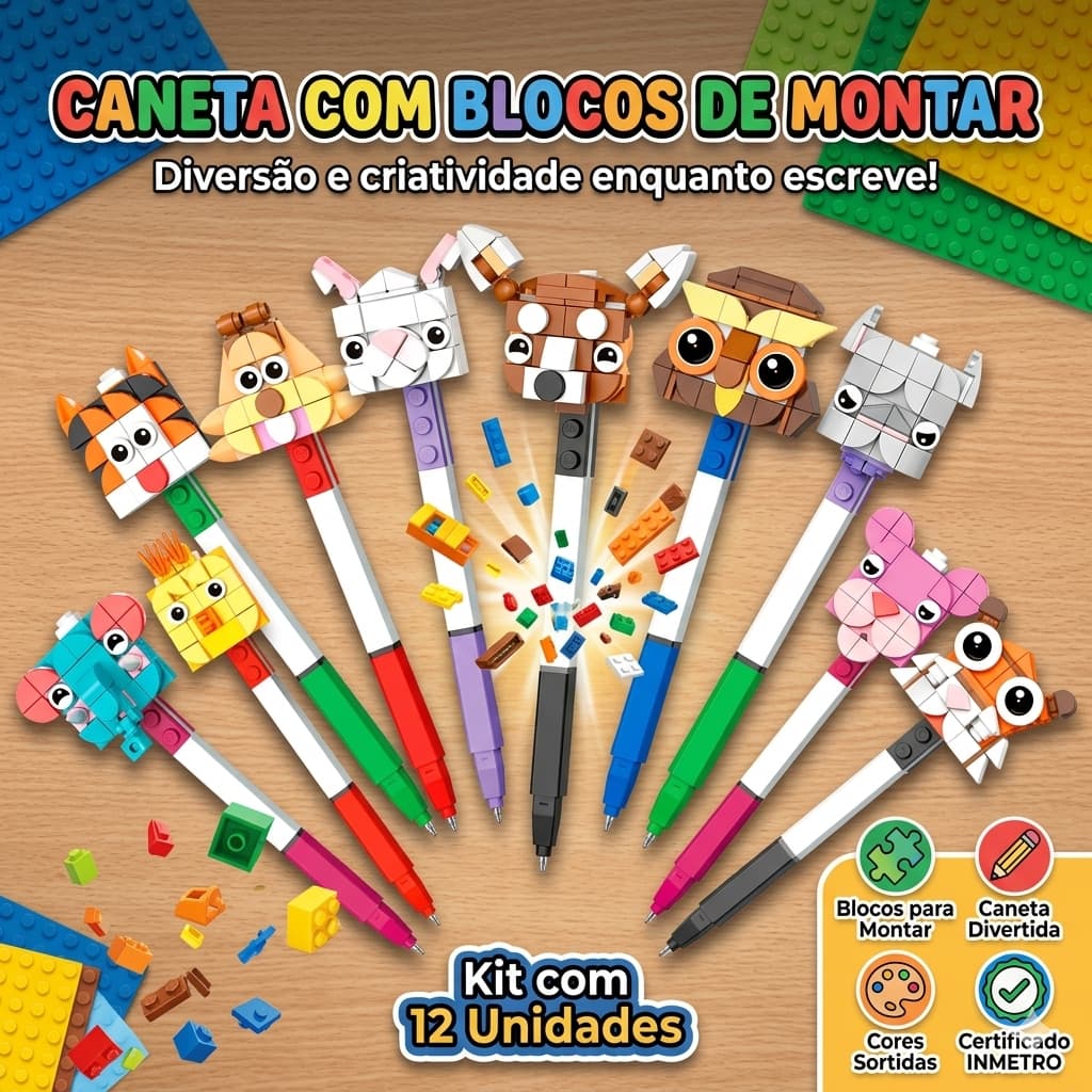 Kit 12 Canetas Coloridas Blocos Encaixe Atividades Criativas Desenho Escrita Sensorial Criança