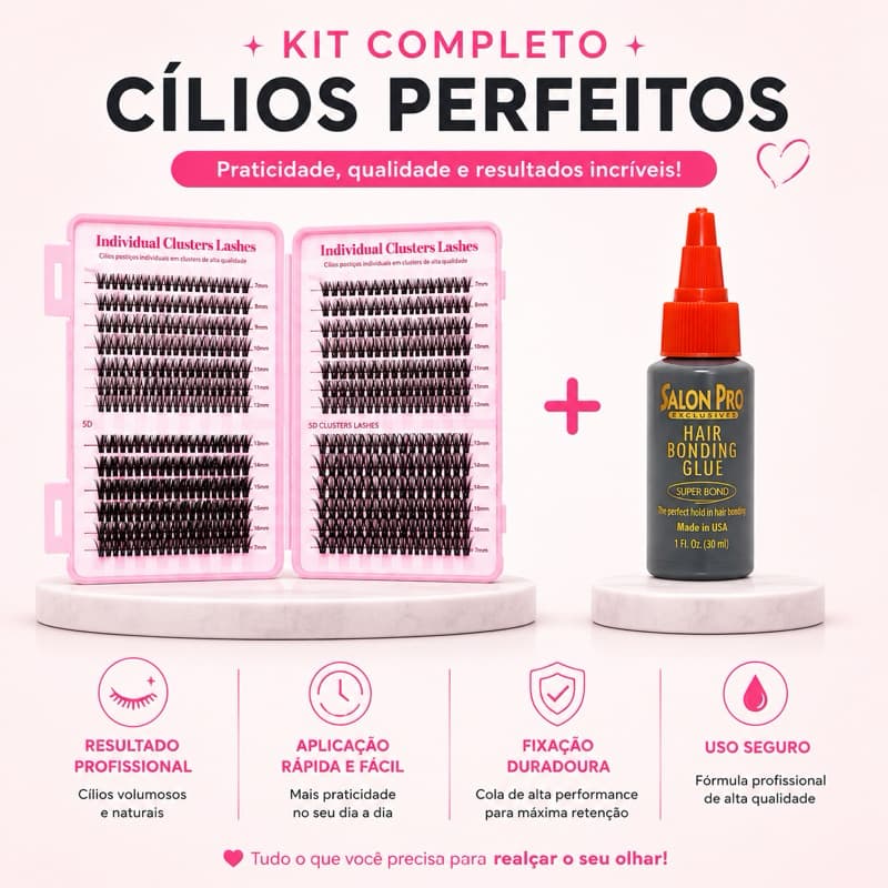 Kit Cílios Postiços Cluster Tufinho Alongamento Lash Cola Salon Pro Efeito Natural Profissional Use Naton