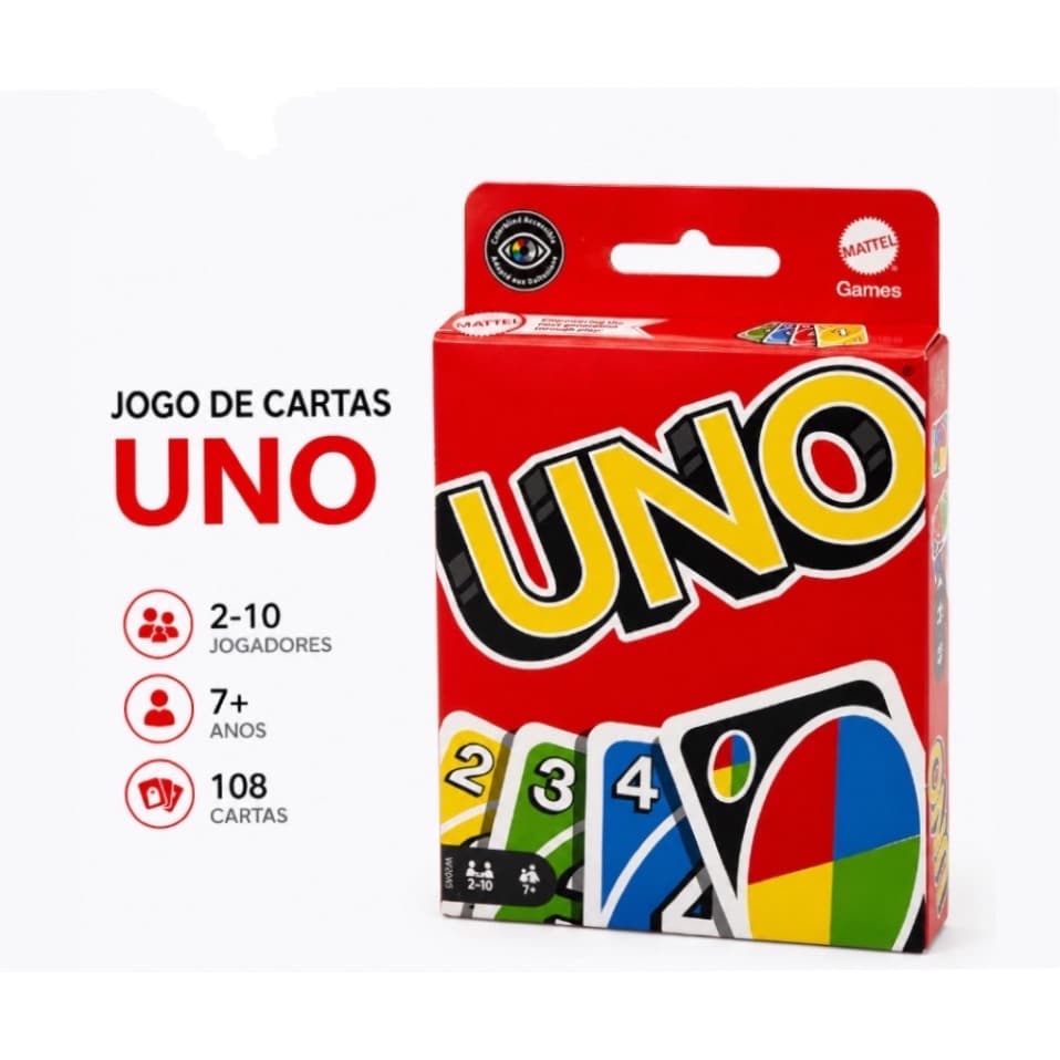 UNO Jogo de Cartas Clássico Mattel 108 Cartas Diversão Para Toda Família 7+ Anos