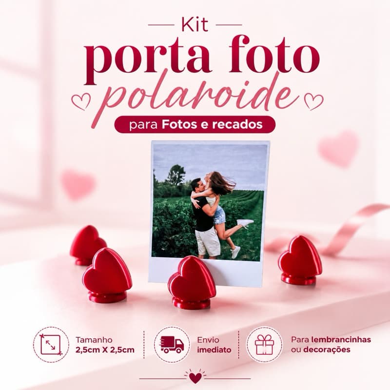 Kit com 5, 10 ou 20 Porta Foto Polaroid Coração Decoração para Fotos e Recados Lembrancinhas