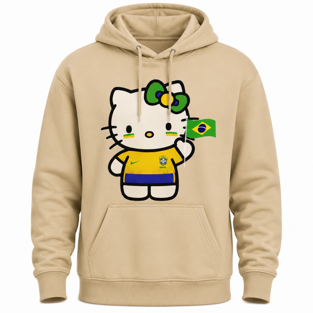 Blusa Moletom Masculino  HELLO KIT BRASIL COPA 2026 Flanelado Canguru com Capuz Unissex