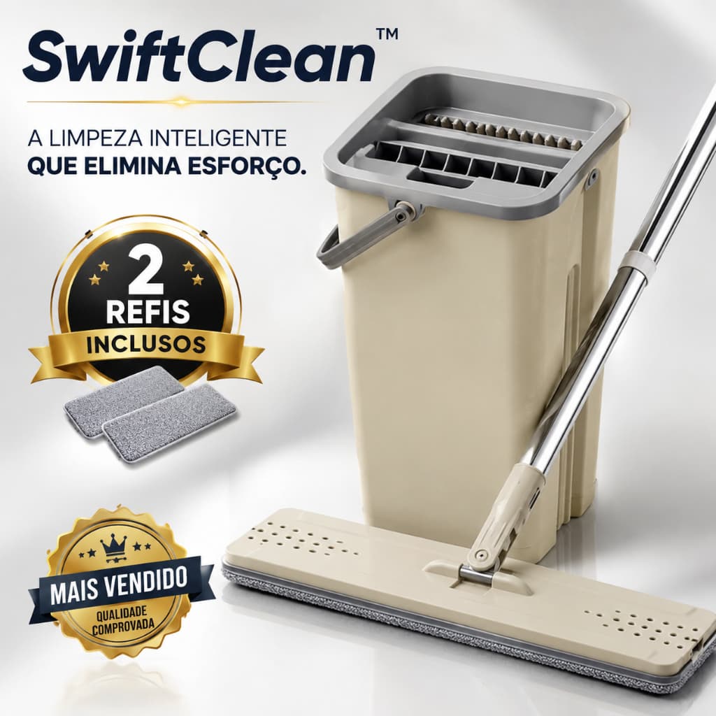 Mop Flat Balde 6L Com 2 Refis Com Cabo Extensivel Inox Lavagem