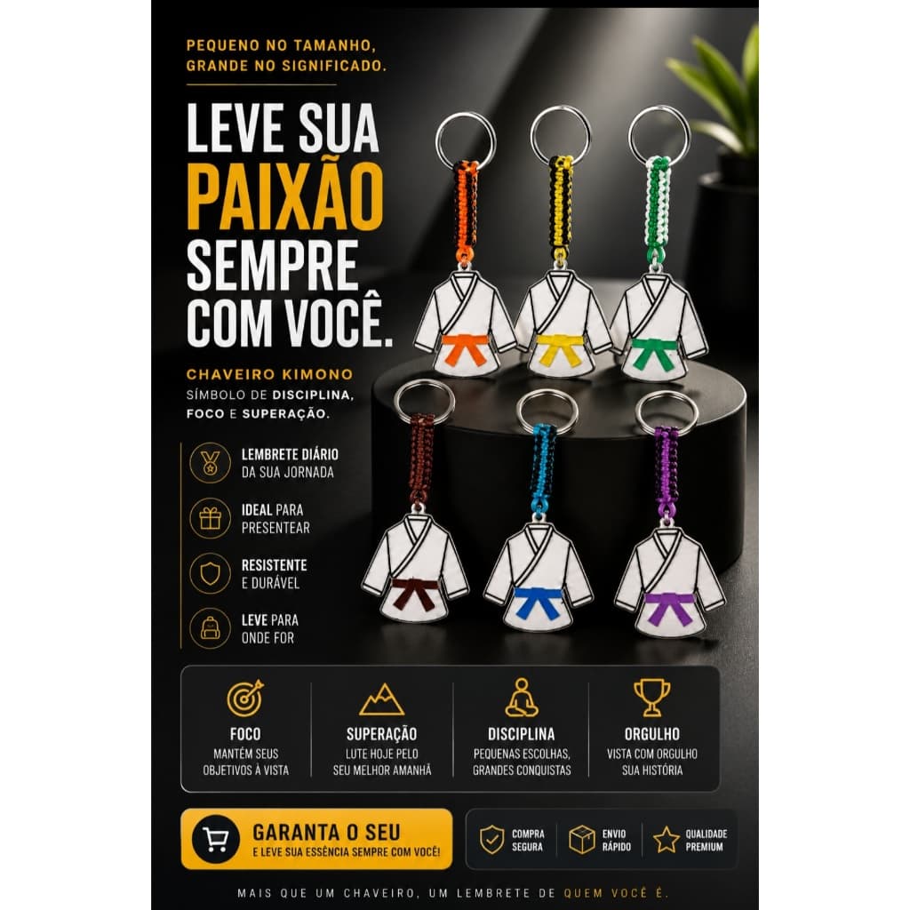 Chaveiro Kimono Judô Jiu- Jitsu Karatê Impresso em 3D com Cordão de Cetim
