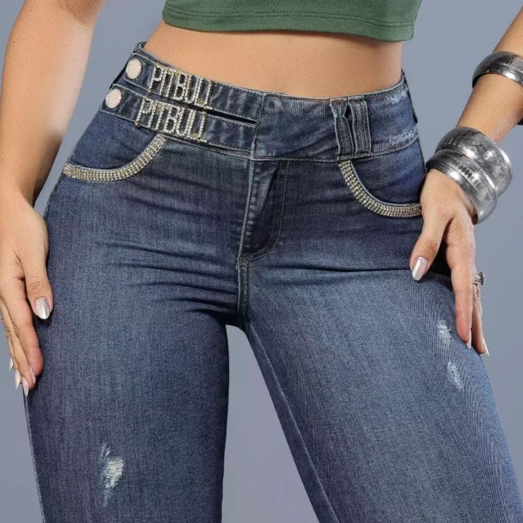 Calça Skinny feminina pit bull jeans Modeladora e Sofisticada com Detalhes em Strass Pit Bull Jeans original