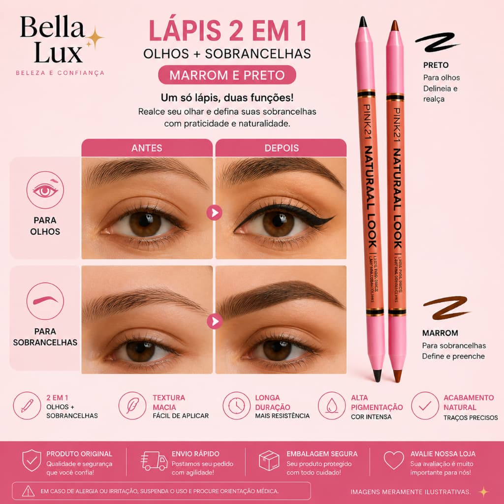 Lápis Delineador para Olhos e Sobrancelhas  2 em 1 Pink 21 Natural Look