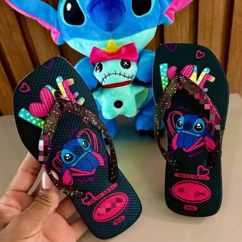 Chinelo Infantil Desenho Stitch Glitter Infantil  Macio Lindo