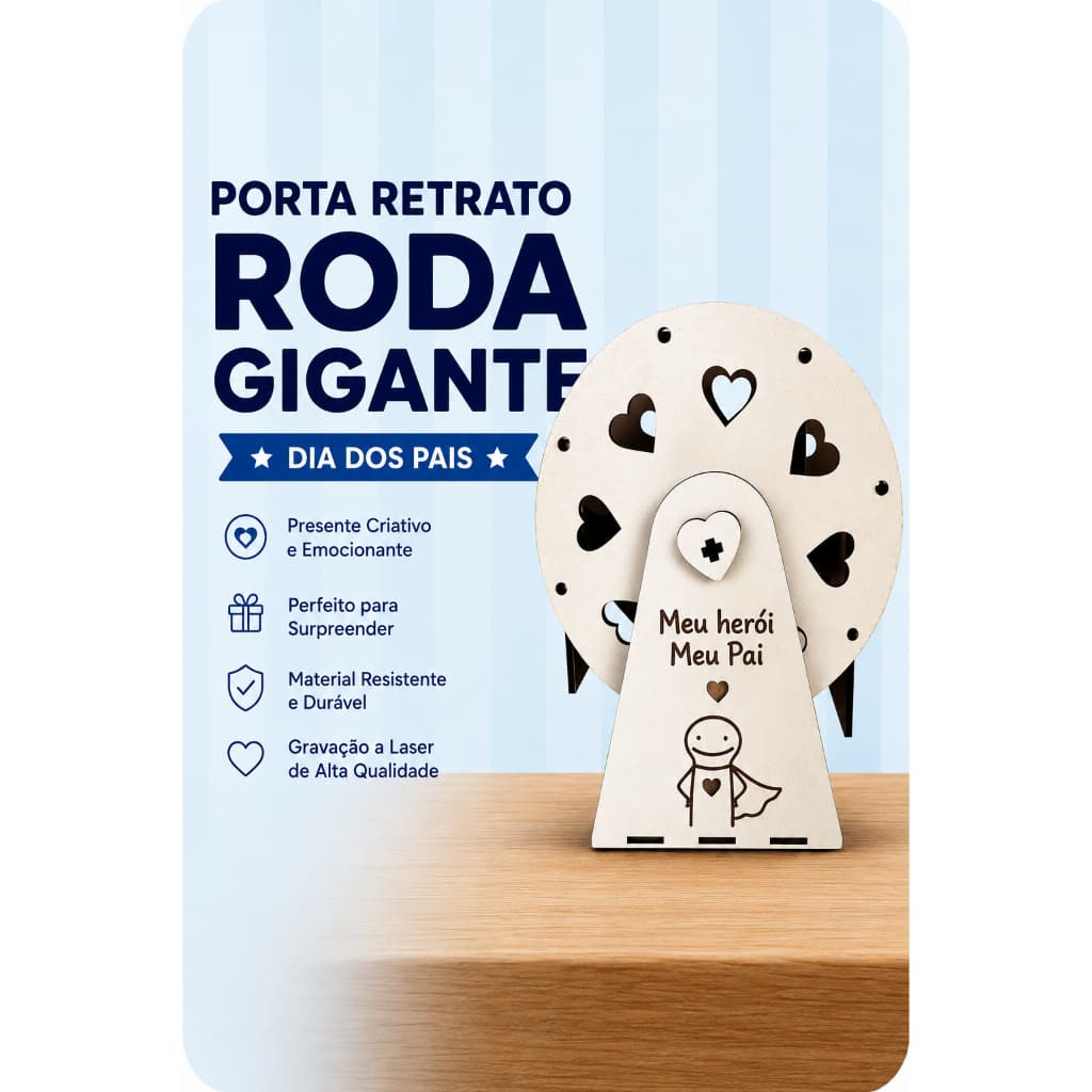 Porta Retrato Roda Gigante Personalizado com 8 Fotos | Presente Dia dos Pais em MDF Decorativo