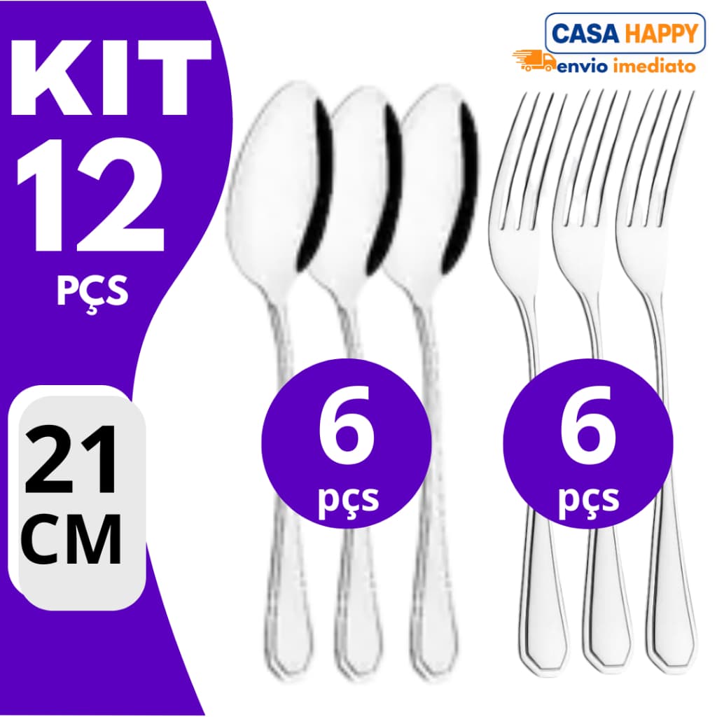 Kit Garfo e Colher Inox Premium 21cm | Grandes Reforçados, Design Elegante e Alta Resistência