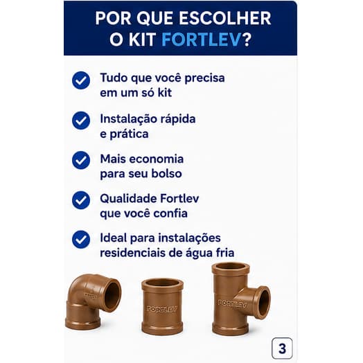 KIT ORIGINAL FORTLEV 60 CONEXÕES  HIDRAULICA AGUA FRIA 25MM 3/4 30 JOELHOS  16 LUVAS 14 TES A PONTA ENTREGA