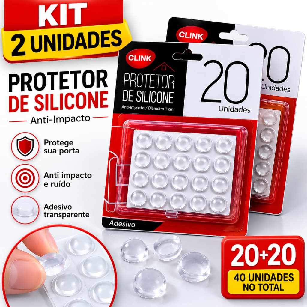 Kit 2 Cartelas Protetor de Silicone Adesivo Anti Impacto Transparente 40 Unidades Moveis Parede