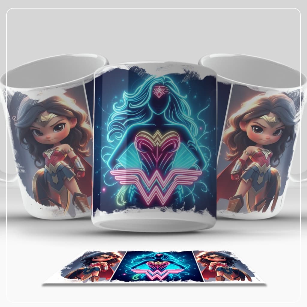 Caneca Personalizada Mulher Maravilha 3 em 1 novidade envio imediato