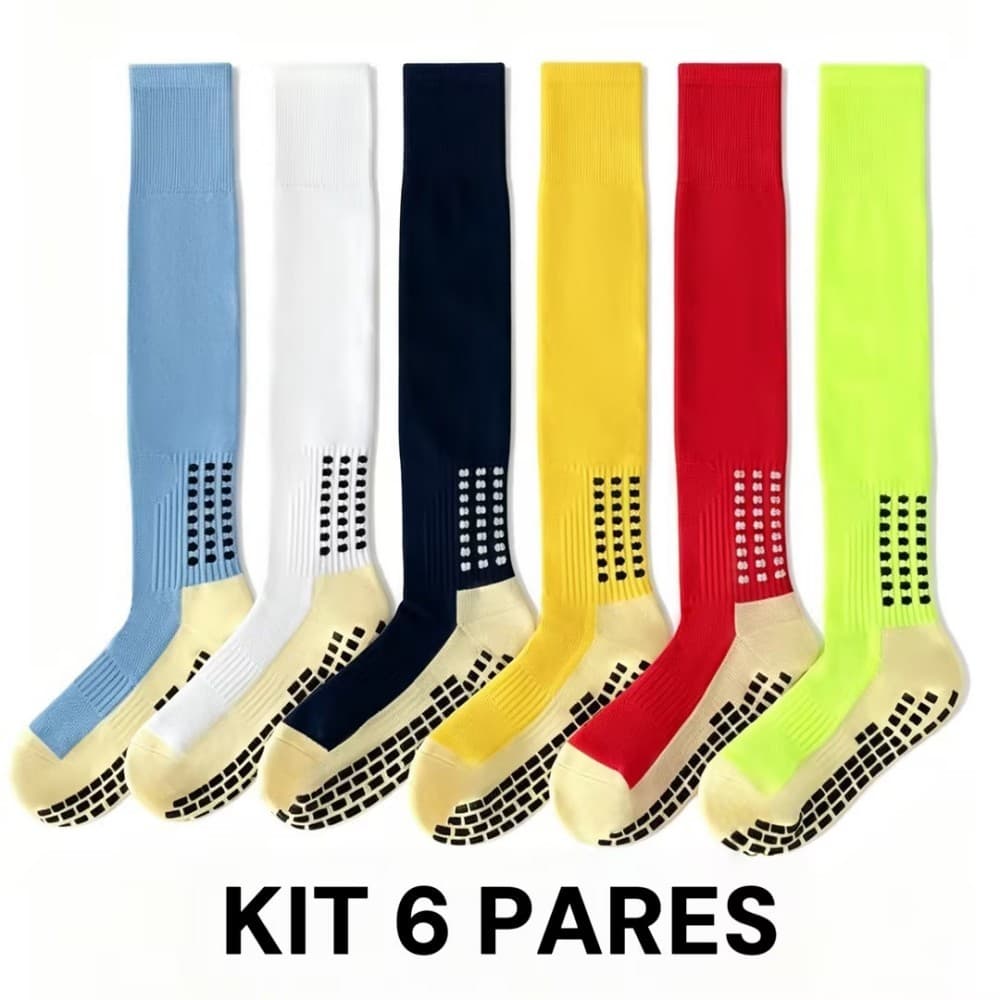 Jcolour Kit 6 Meias De Futebol Antiderrapante De Tubo Longo Esportivas Profissionais Cano Alto