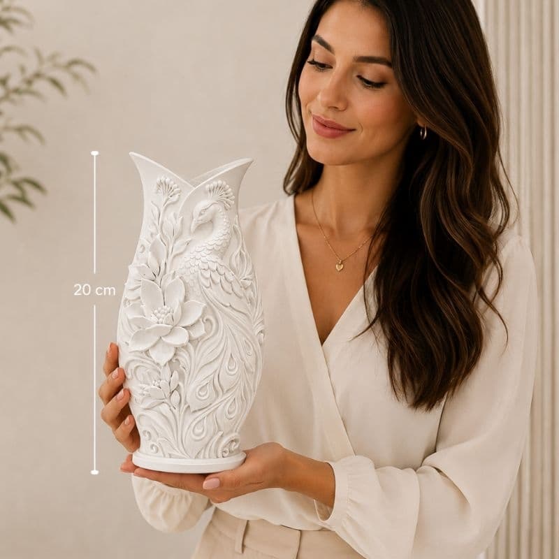Vaso Decorativo Moderno Pavão Real 20cm – Luxo em Alto RelevoTransforme qualquer ambiente!