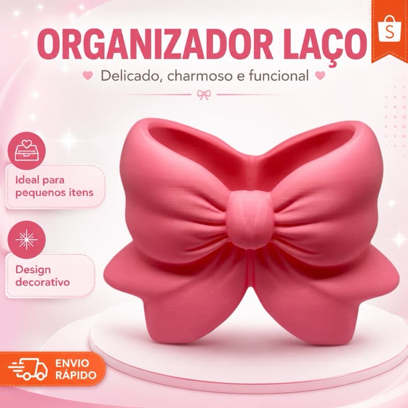 Organizador Porta-Maquiagem em Formato de Laço Rosa | Presente Feminino Decorativo