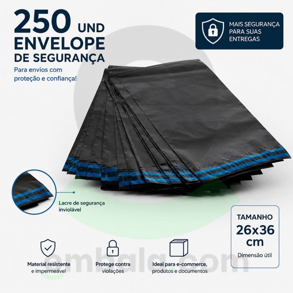 250 Und Envelope De Segurança 26x36 Cm Lacre Inviolável Para Envio E-commerce