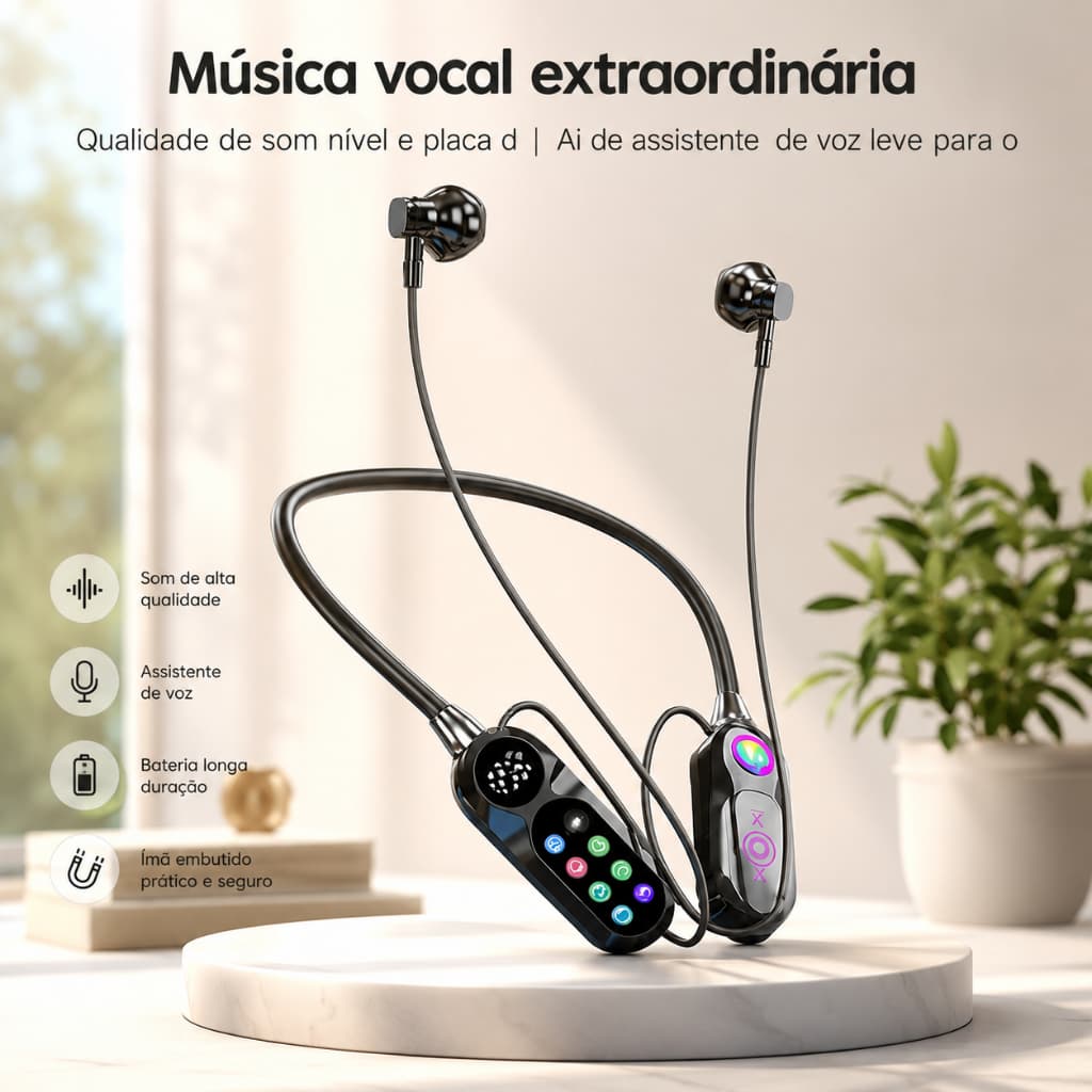 Fone Bluetooth Esportivo com Display LED e Decodificação Tripla – Alta Qualidade de Som e Conforto Total