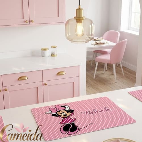 Kit com 2 Lugares Americano Minnie Jogo Americano Retangular em PVC Impermeável (28x43 cm) (Modelo D)