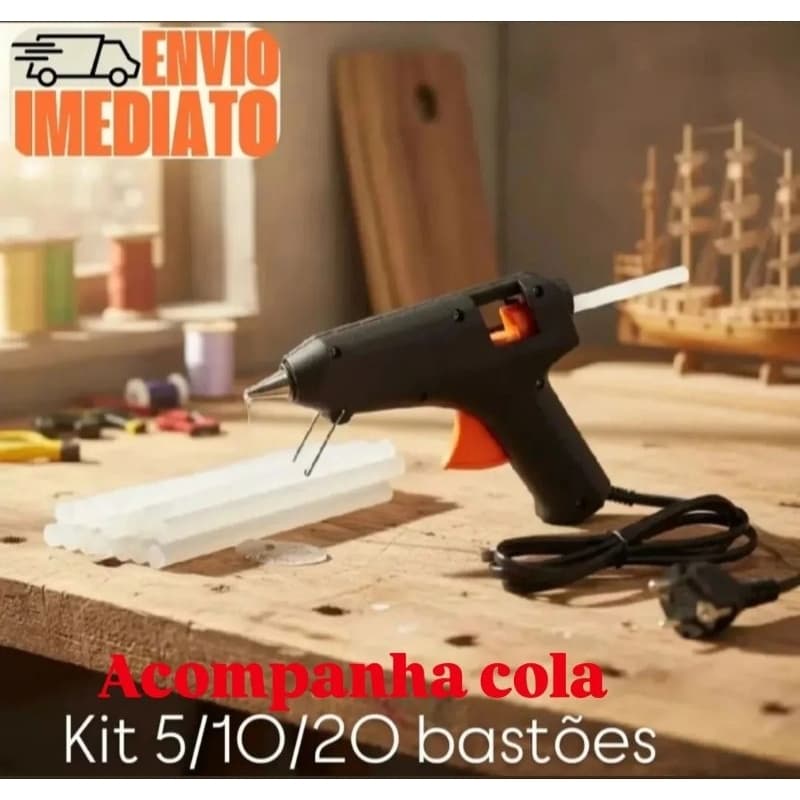 Pistola De Cola Quente Profissional Para Cola Quente 20W BIVOLT 110V/220V Com 5 / 10 / 20 Bastões