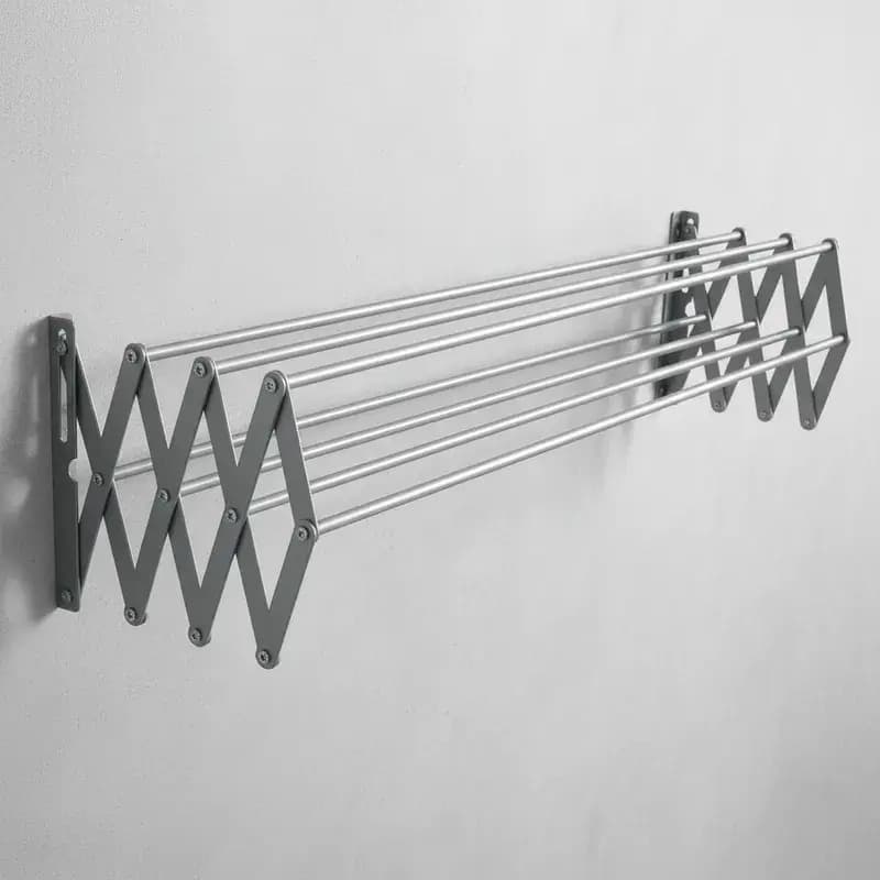 Varal Sanfonado De Parede 100% Alumínio Resistente Retrátil 80cm Reforçado Não Enferruja Cor Prateado