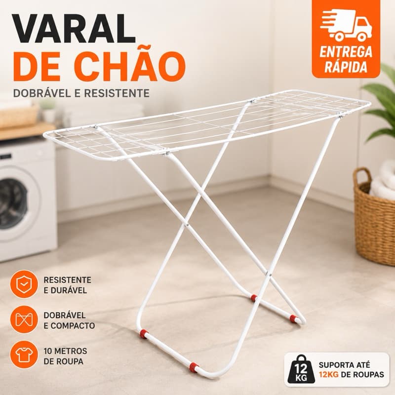 Varal de Chão Dobrável Reforçado Grande para Roupas Resistente