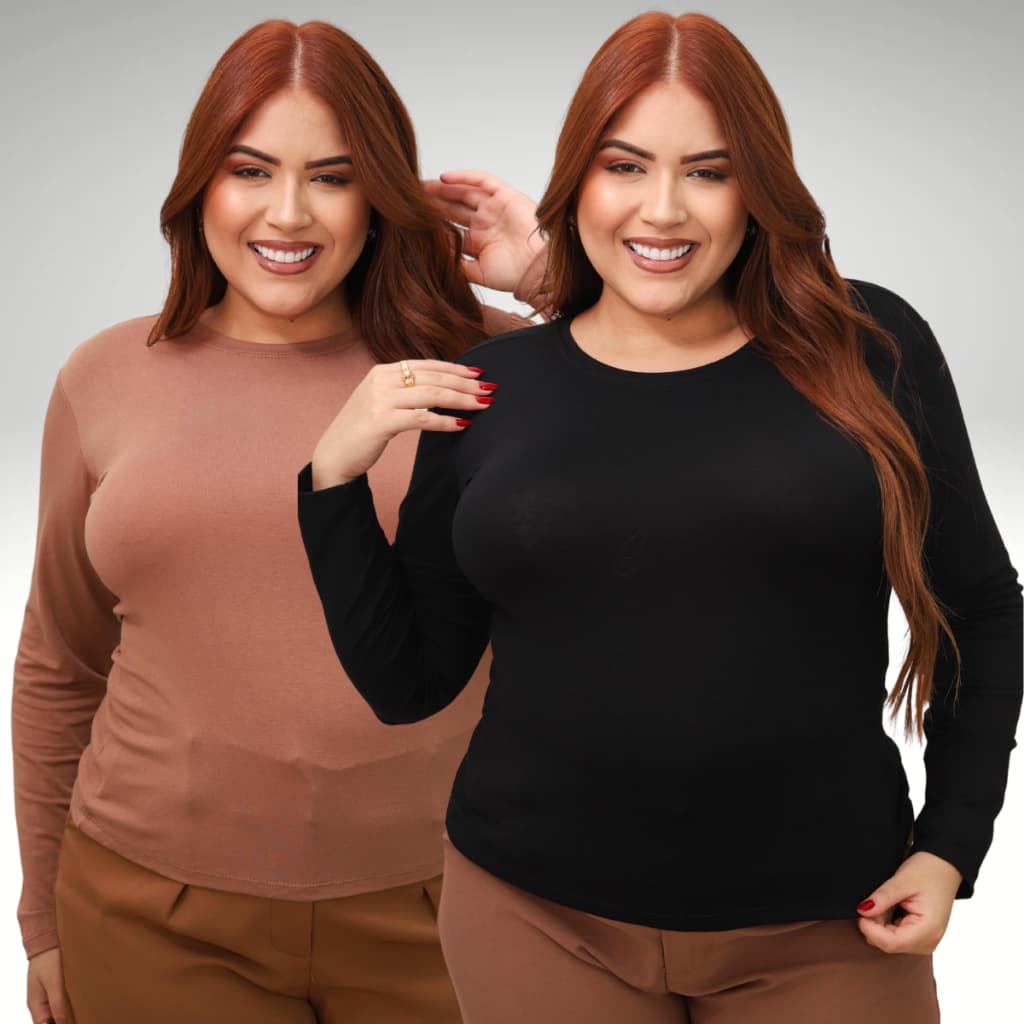Kit 2 Blusa Feminina de Frio Manga Comprida Gola Careca Blusinha Segunda Pelo Plus Size