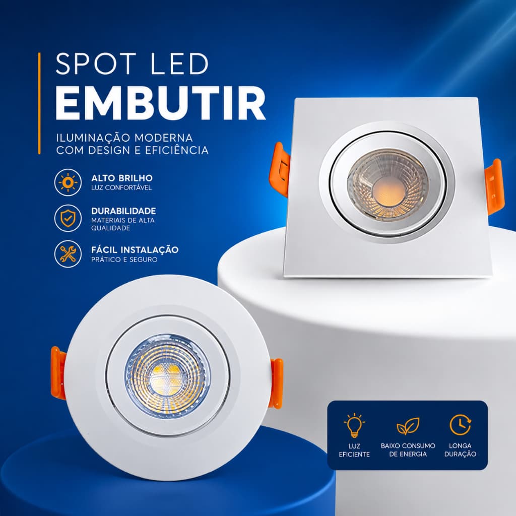 Spot Luz Led Embutir Teto Quadrado Redondo Branco