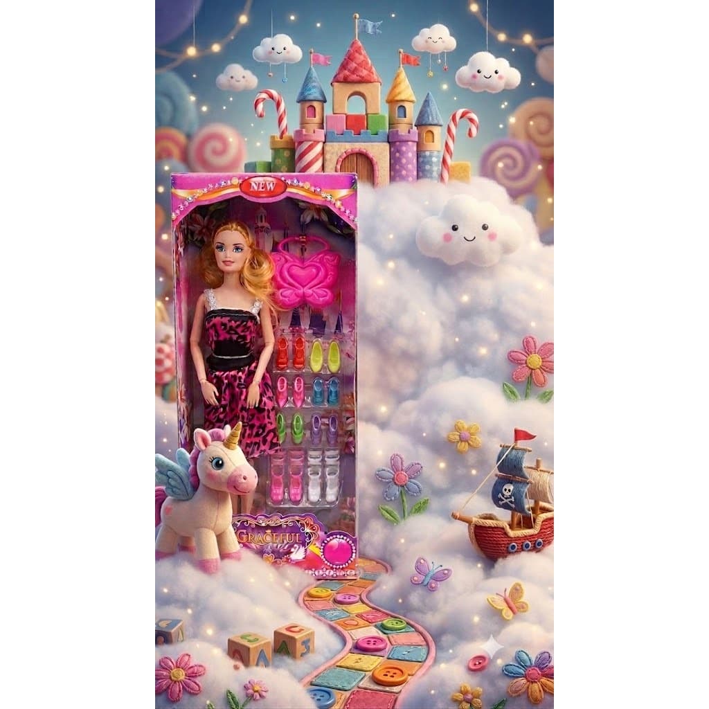 Boneca Graceful Linda Articulada com Sapatos Variados e Bolsa Acessórios Personalizavel