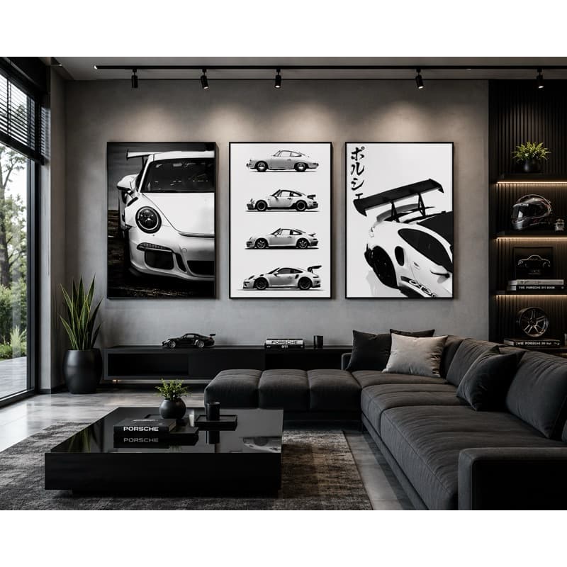 Kit 3 Quadros Decorativos Carros Esportivo Porsche GT3 quadros decorativos modernos grande de luxo