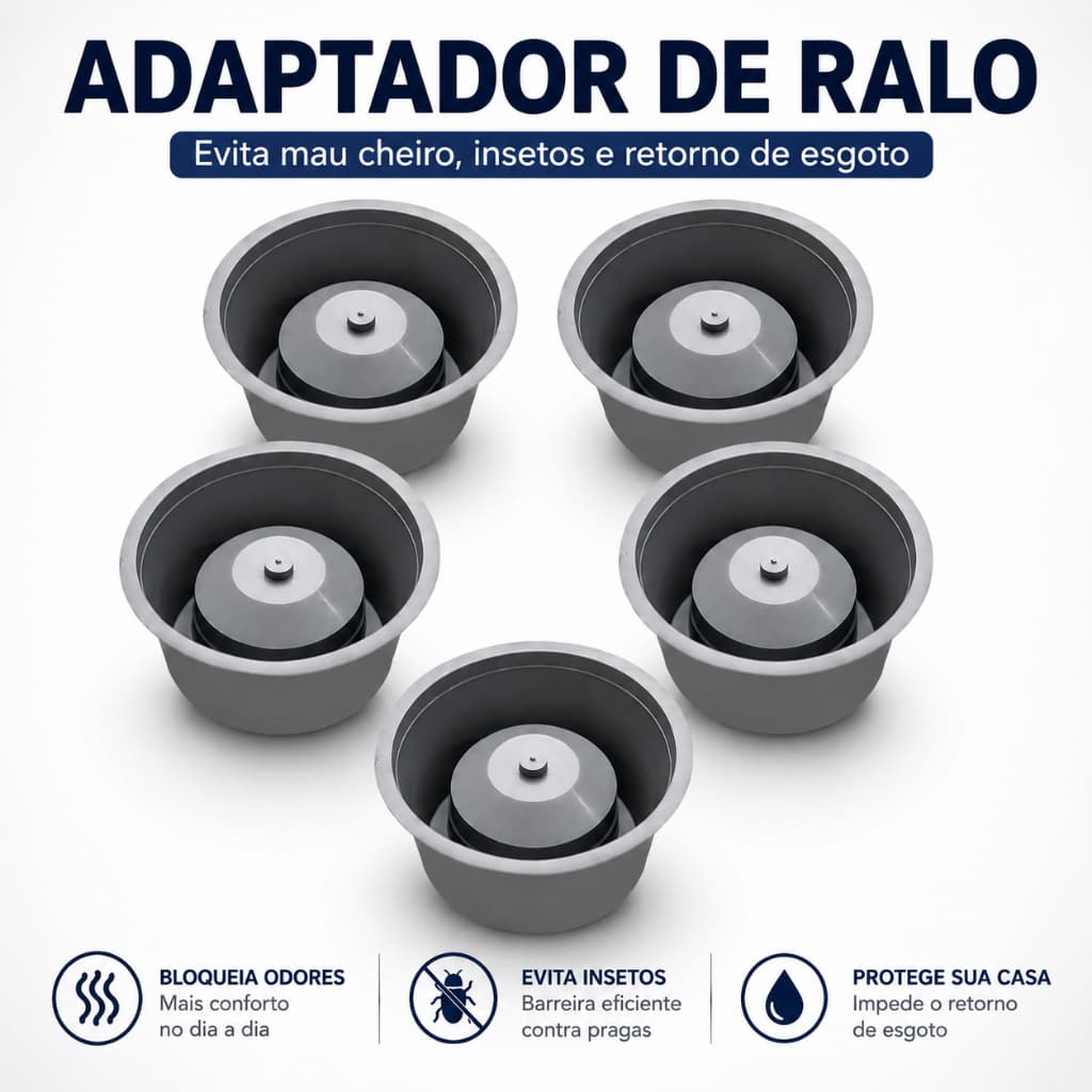 Adaptador para Ralo de Banheiro Tamanho 10x10 Tira Odor Mal Cheiro e Entrada de Insetos