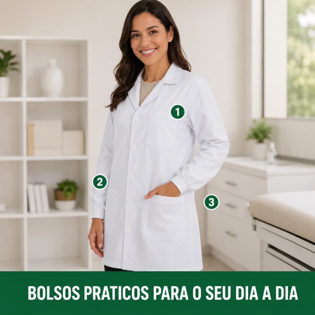 jaleco branco manga longa com punho unissex
