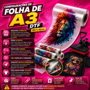 Folha Impressão DTF Premium I3200 Têxtil A3 Com Sua Arte - Estampe Em Algodão