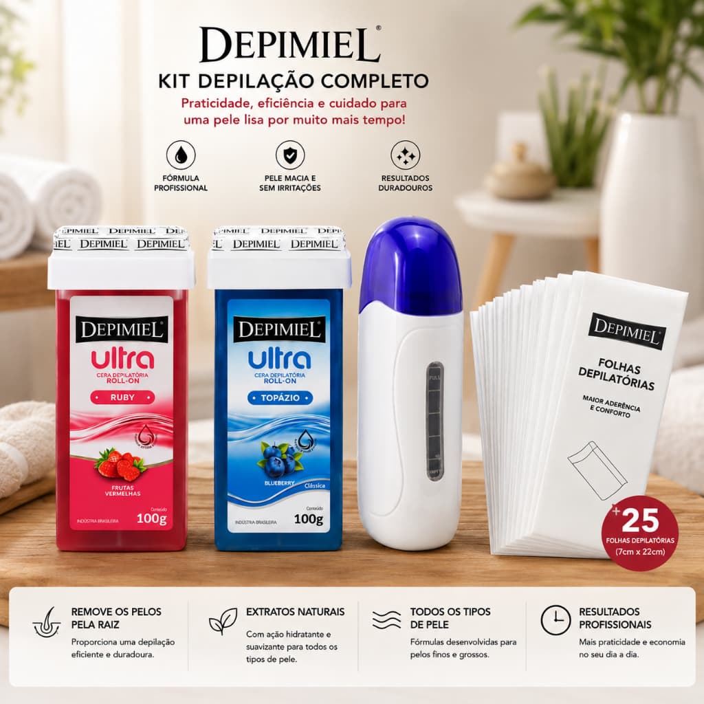 Depilação Completo Depimiel Cera Roll-On Aquecedor Elétrico Profissional Bivolt