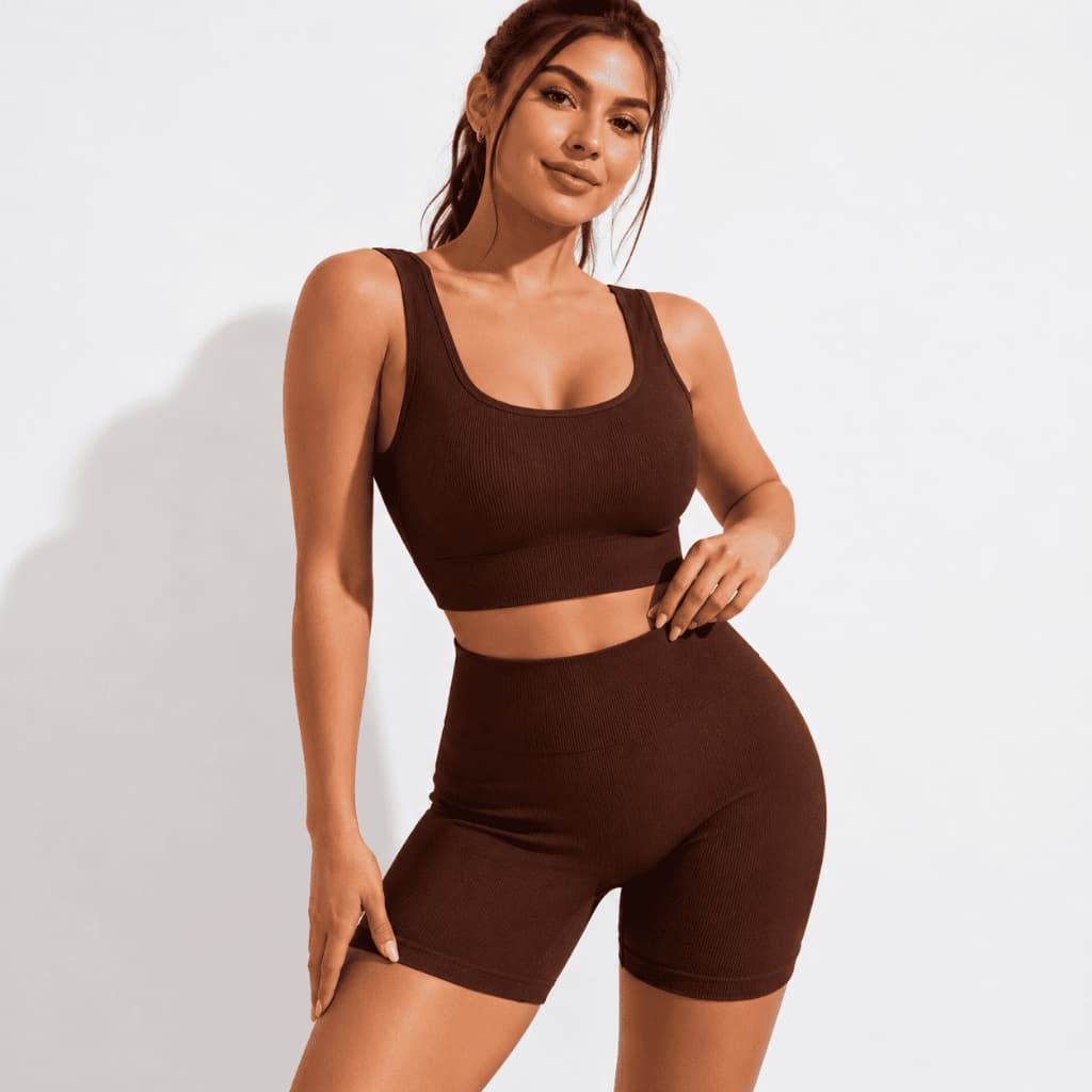 Conjunto Fitness Feminino Short Canelado Top Costas Nadador Academia Treino Yoga