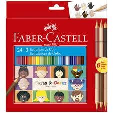Lápis 24 cores Faber Castell + pastel, bicolor, tons de pele