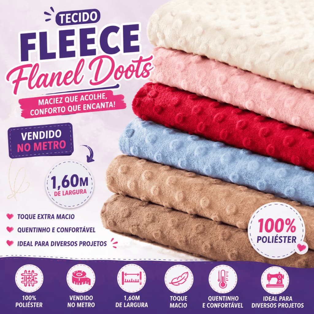 Tecido Fleece Flanel Doots 100%poliéster 1,60mts Largura Por 1metro