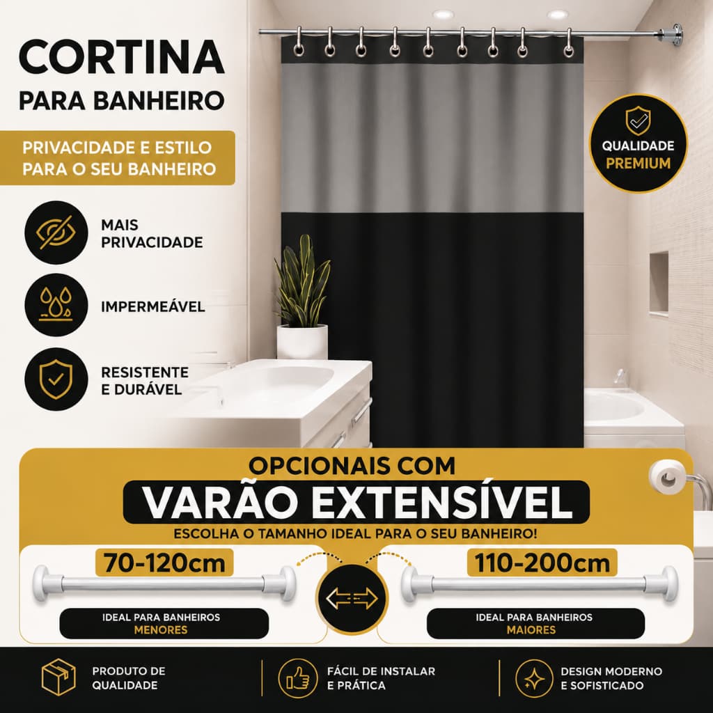 Cortina para Box de Banheiro Impermeável Antimofo PVC/VINIL Com Ganchos Inclusos COM VISOR Transparente Estampas Silk