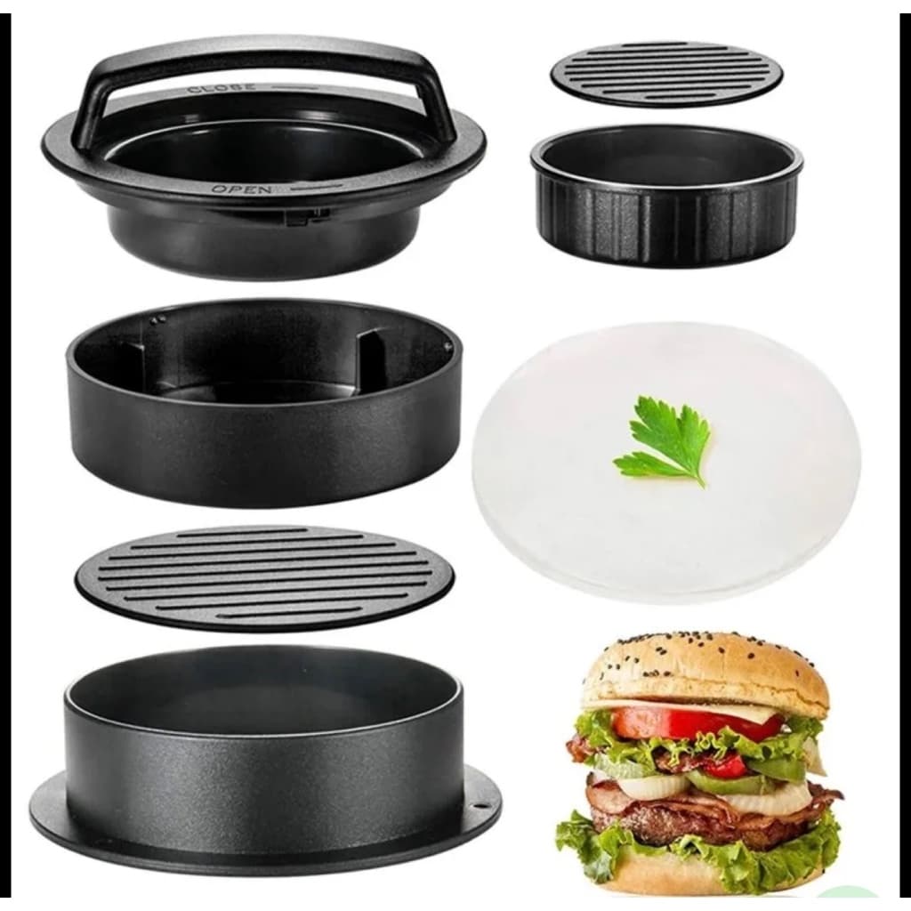 Forma de Hambúrguer Recheado 3 em 1 Molde Prensa Smash Burger Caseiro Cozinha Prática