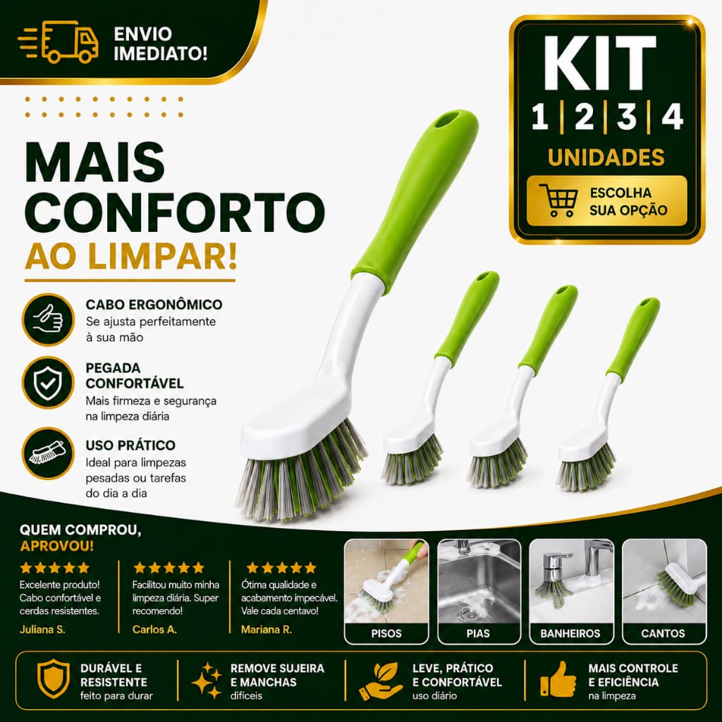 Escova de Limpeza Canto029 Multiuso 1/2/3/4 Ergonômica para Rejunte Piso Azulejo Banheiro Cozinha Pia