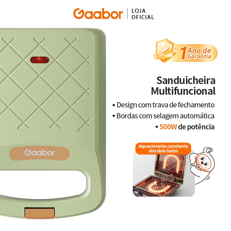 Gaabor Sanduicheira Elétrica Dupla Face Aquecimento Uniforme Antiaderente Teflon EH-M02A