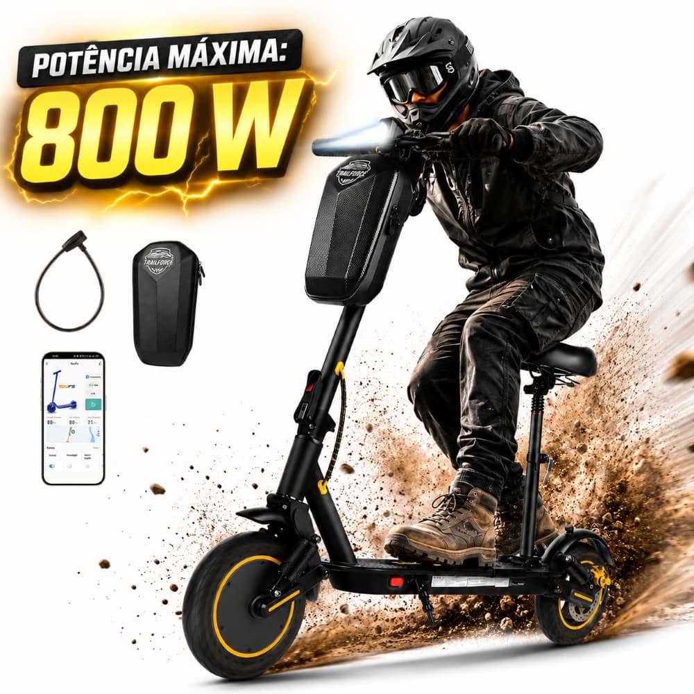 Trailforge-T1 Patinete Elétrico 10 polegadas 800W 12.5AH 45km Autonomia  APP bluetooth