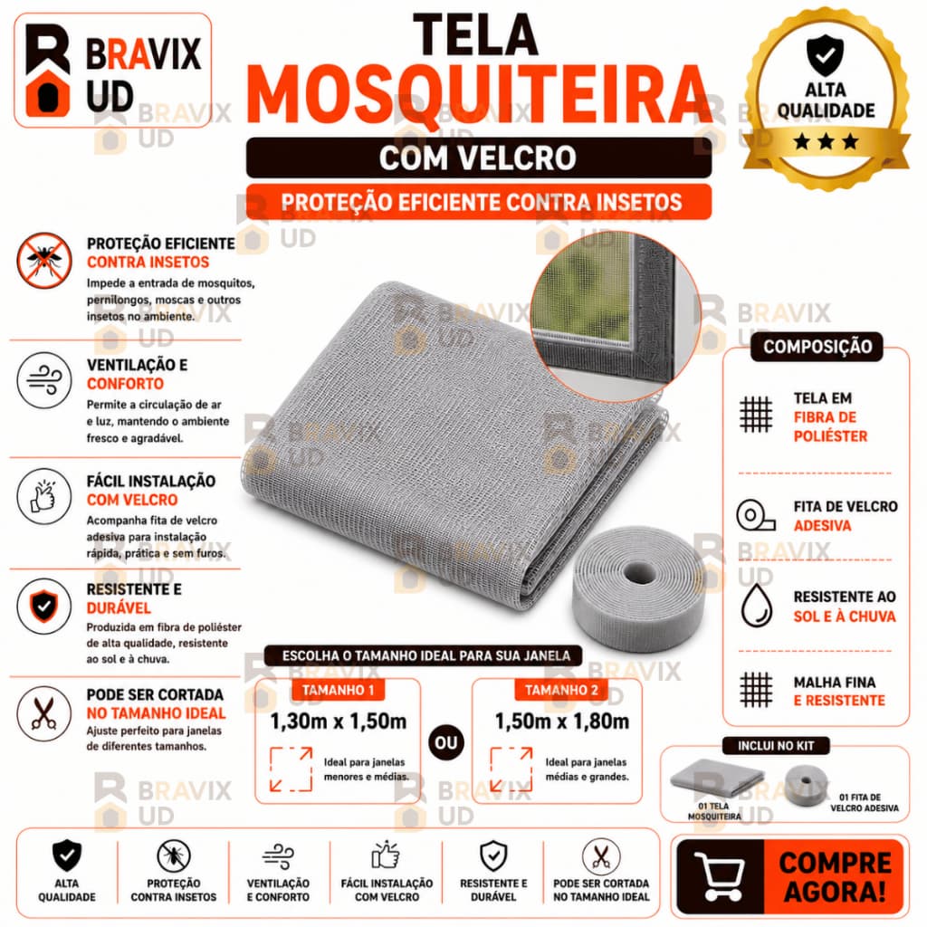 Tela Proteção Mosquiteira Velcro Mosquito Pernilongo Vários Tamanhos