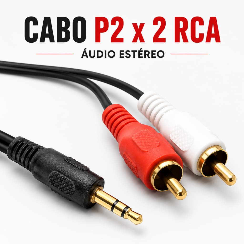 Cabo Áudio P2 Para 2 RCA 1,5 Metros Estéreo TV Notebook Caixa de Som