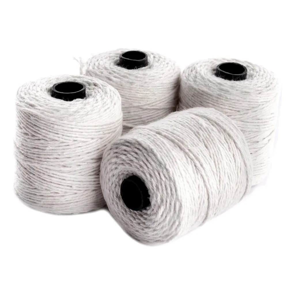 04 Rolos Barbante Algodão Branco 82 Metros Cada