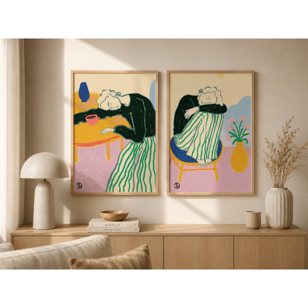 Kit 2 Quadros Decorativos Arte Contemporânea Feminina Farm House Moderno