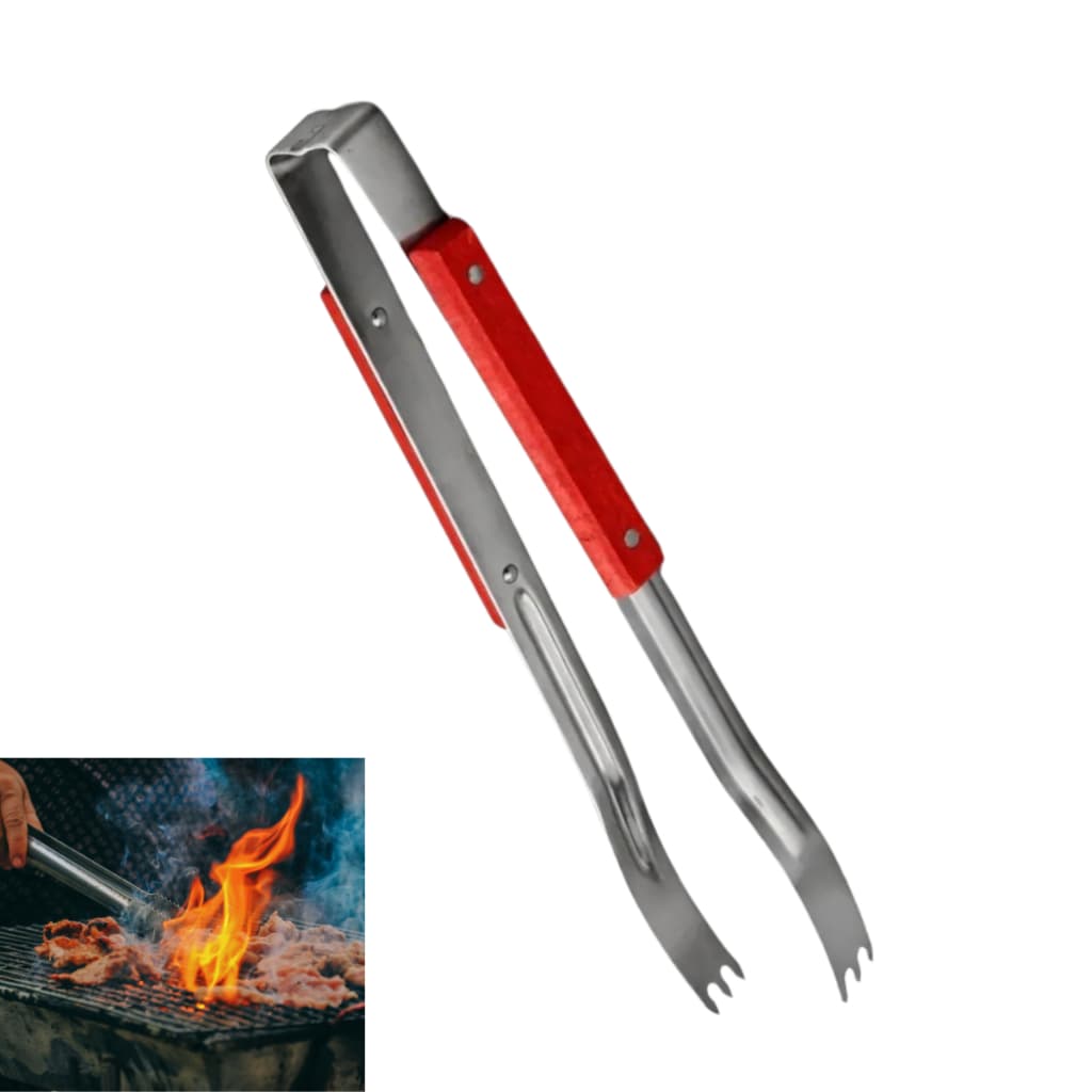 Pegador De Carne Longo Para Churrasco Aço Inox Cabo Madeira 47,5cm