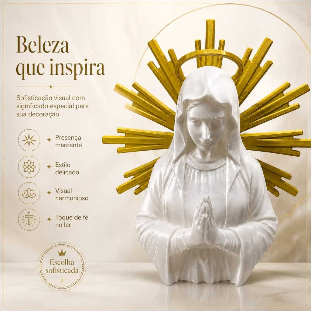 Imagem Nossa Senhora Decorativa Premium Branca com Dourado Religiosa Para Altar Aparador Católico