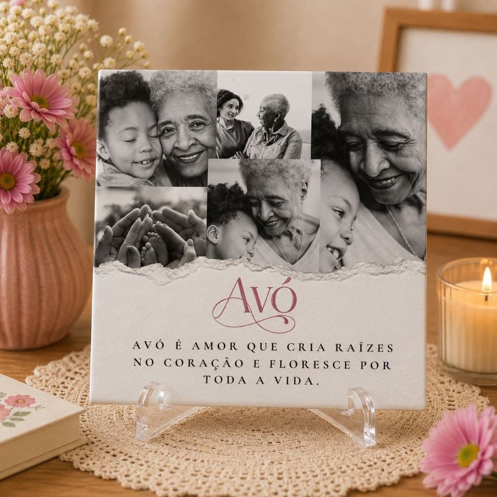 Azulejo 20x20 Personalizado Vovó Presente com Fotos e Mensagem Especial de Amor