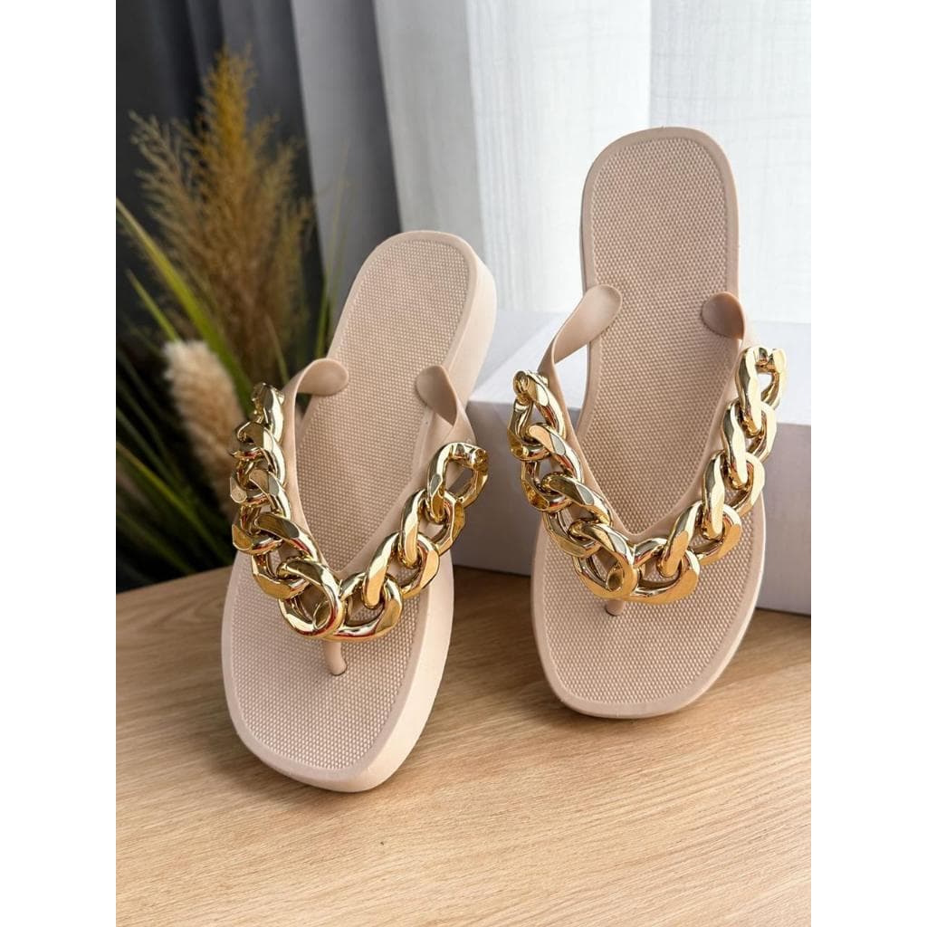 Chinelo sandalia Papete Plataforma Corrente Feminina Bico Quadrado - Confortável Fashion 33 ao 40