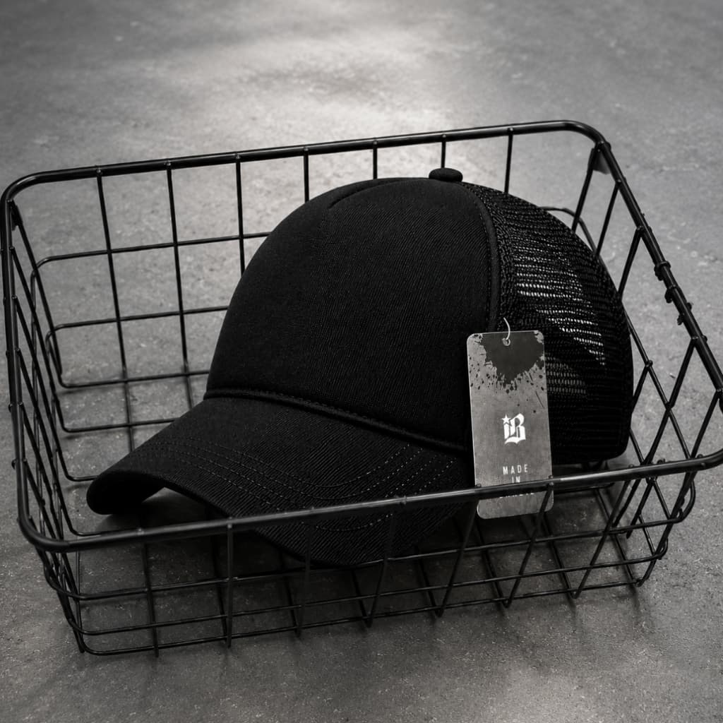 Boné Trucker Preto Liso Tela Respirável Aba Curva Regulável Personalizável