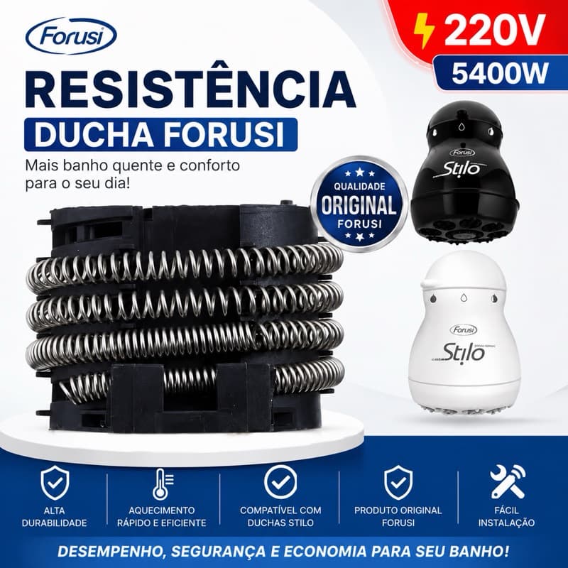 Resistência Ducha Forusi Stilo 220V 5400W Original Reposição Aquecimento Rápido Alta Durabilidade